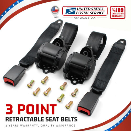 2Pc Universal Lap Seat Belt 3 Point Adjustable Safety Seat Belt for Go/Golf Cart