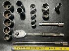 Snap-On 1/2” Ratchet, Extensions & Sockets - Used Condition w/some grind marks