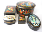 5 Russian Lacquer Art Painting Jewelry Trinket Boxes All Signed