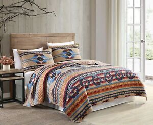 Wyoming 3-Piece Southwestern Geometric Tribal Printed Bedspread Quilt Set