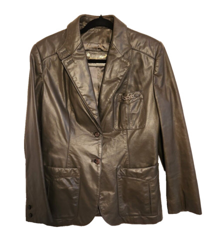 Etienne Aigner 100% Genuine Leather Jacket Size 14 Metallic Gray Vintage Lined