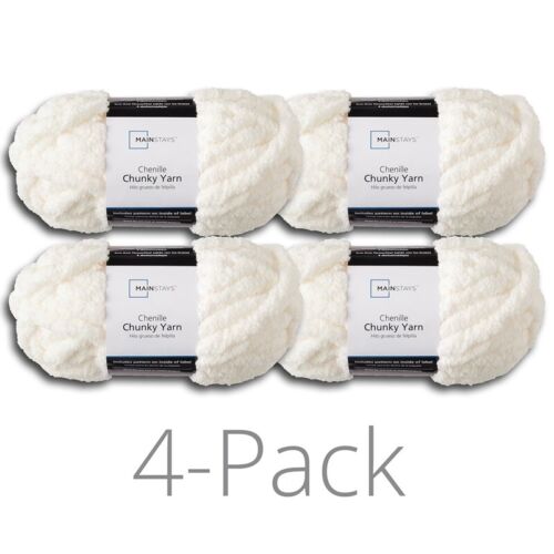 Chunky Chenille Yarn, 31.7 yd, Ivory, 100% Polyester, Super Bulky, Pack of 4