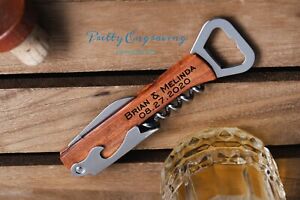 Personalized Wooden Bottle Opener, Engraved Corkscrew Opener, Wedding Gift Gifts