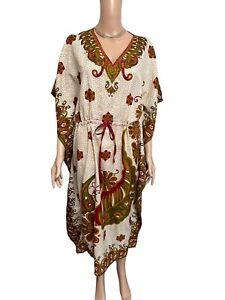 New ListingBohemian Crepe Caftan Cover-Up Hippie Gypsy Earth Tones Floral Made In India