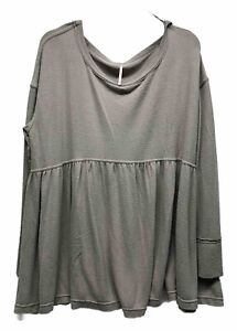 Free People Womens Size L Brown Long Sleeve Forever Your Girl Babydoll Top
