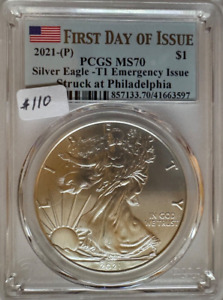 2021 AMERICAN SILVER EAGLE T1 EMERGENCY ISSUE STRUCK AT PHILADELPHIA PCGS MS 70