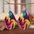 Colorful Streamer Print Teardrop Dangle Earrings Bohemian Women PU Leather Boho