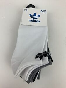 ADIDAS Size 5-10 No-Show 6 Pairs White / Black/ Gray with Logo Women Socks
