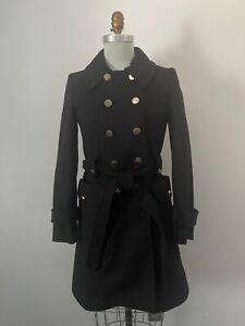 MARC JACOBS black wool double breast trench style coat w/belt~gold buttons~S