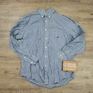 Nautica Button Up Shirt Blue Striped Collared Long Sleeve Casual Cotton Mens L