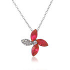 Beautiful Silver Charm Rose Red Crystal Zircon Pendant Necklace Women's Jewelry