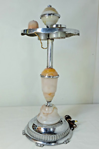 SLAG Glass Vintage Lighted Art Deco Cigar Smoking Stand Lamp Ashtray
