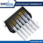 6 Pcs Volume Eyelash Extension Tweezers Kit set Stainless Diamond Grip German Gr