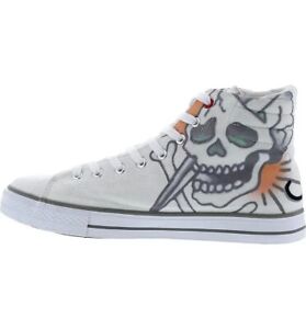 Ed Hardy Tibby Skull Print High Top Sneaker EH9066H in White size 10.5