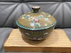 Vintage Possibly Antique Chinese Yellow Cloisonne Covered Bowl Dish Floral Dec.