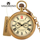 Open Face Pocket Watch with Chain Retro Mens Classic Gold Mechanical Luxury Gift
