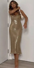 Zara Mesh Sequins Slip Midi Dress Gold Metallic Size XS