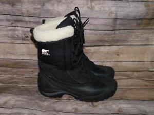 Sorel Size 9 Black Cumberland Snow Boots Waterproof Insulated White Fleece Cuff