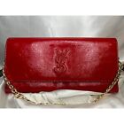 Authentic YSL Yves Saint Laurent Crossbody Clutch Patent Leather handbag Red VTG