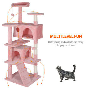 55 Inch Pink Cat Tree Tower Condo Scrathcher Post Activity Center Playing House