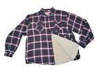 Wrangler Sherpa Lined Button Up Flannel Shirt Jacket Shacket Black Red Plaid 2XL