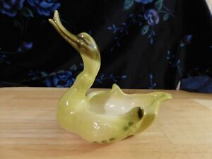 Hull USA Pottery Green Goose Duck Swan Ceramic Trinket Dish Ashtray Vintage