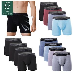 BAMBOO COOL Men's Bamboo Underwear Boxer Briefs 4 Pack Soft Trunks Undies Black