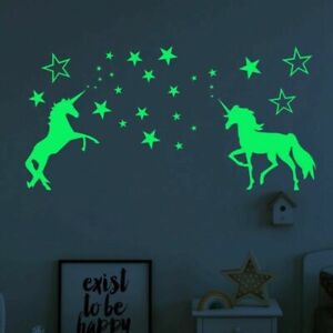 Unicorn & Stars Glow In The Dark Wall Stickers For Kids Baby Bedroom Ceiling