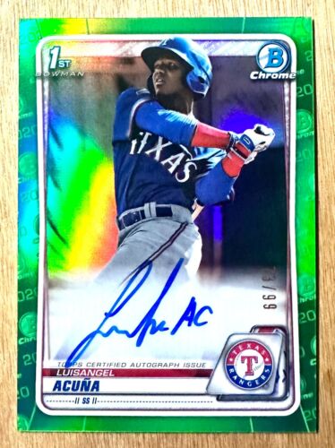 2020 Bowman Chrome LUISANGEL ACUÑA JERSEY NUMBER On Card Auto GREEN /99 SP