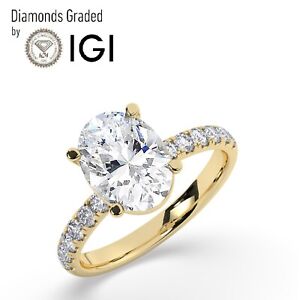 Oval Solitaire 14K Yellow Gold Engagement Ring, 2.00 ct,Lab-grown IGI Certified