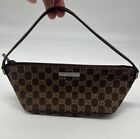 Gucci Pochette Handbag Canvas And Leather Brown GG Boat Bag Authentic