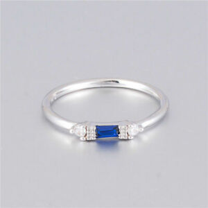 Elegant Silver Plated Wedding Ring Jewelry Blue Sapphire Ring Sz6-10 Simulated