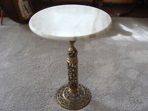 Marble Brass Plant Stand Pedestal Table 17”H Hollywood Regency Vintage