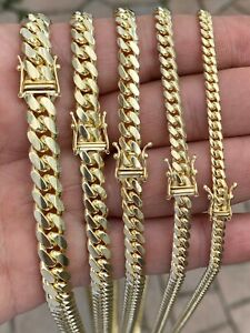 Men's Solid 10k Yellow Gold Miami Cuban Link Chain Or Bracelet Box Lock Necklace