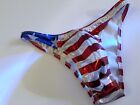 Men Swimsuit New Red Shiny White Stripes Stars Accent  Last One Medium Made USA