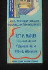 1940s Wisconsin National Life Ins. Co. Oshkosh Roy P. Madler Phone 4 Hilbert WI