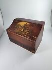 Vtg Wood Box w Americana Decal on Hinged Lid Trinket Letter Recipe Cottage Core