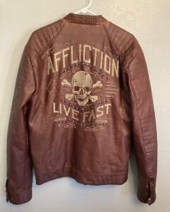 Affliction Faux Leather Jacket Live Fast American Freedom Brown Nice!