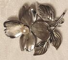 Vintage Signed Harry S Bick HSB Sterling Silver Dogwood Flower Pin Brooch Pearl