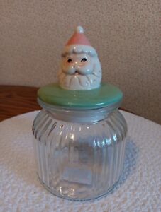 Johanna Parker Santa Christmas Glass Candy Jar ~ NEW! Tiny Chip.