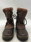 Sorel Womens Caribou Brown Leather Mid-Calf Lace Up Winter Boots Size 8