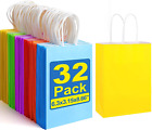 New Listing32 Pieces Paper Gift Bags Kraft Paper Party Favor Bags Bulk with Handles 6 Color