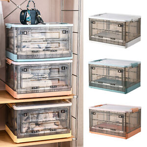 Collapsible Storage Box Containers Plastic Stackable Organizer w/Wheels Durable