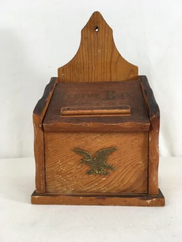 Vintage 60s Country Kitchen Wood Brass Eagle Shabby Chic Wall Hang Recipe Box