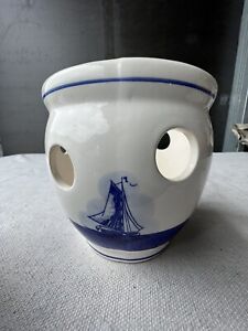 Delft Blauw Tulip Bulb Bowl Hand Painted Windmills & Sailing Ship Vintage