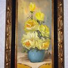 VINTAGE roses floral flower original oil PAINTING  hand painted yellow signed