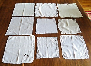 Antique Handkerchiefs - Lot of 9 for Some Embroidered with Lace - 19-26cm