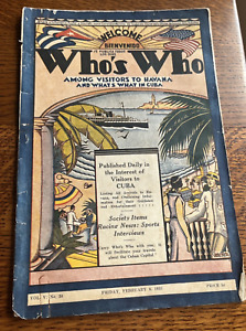 Vtg. Feb 1935 Travel Booklet Brochure Who's Who Visitors Havana Cuba Advertising