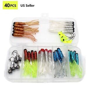 Multi Color Soft Tube Bass Baits Fishing Lures Kit & Jig Heads Moving Dynamic