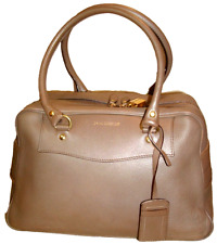 J & M Davidson Taupe/Brown Exquisite Leather Boston Suede Lined Handbag MINT!